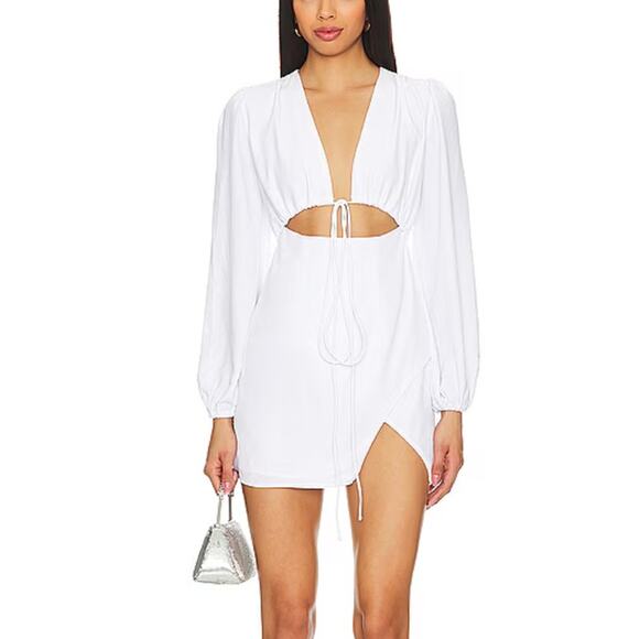 Revolve White Cut Out Wrap Mini Dress XS Bodycon Long Sleeve Superdown $84 NEW - Picture 1 of 7